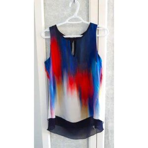 Soft paint effect navy sleeveless blouse
